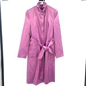 Gene Meyer Pink Satin Long Belted Trench Coat Women's 4